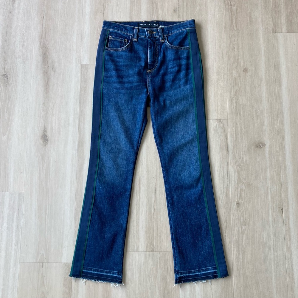 Veronica Beard Jeans Carly Kick Flare High Rise Tuxedo Stripe size 25/0